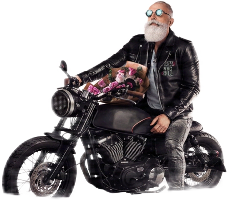 Biker with a bouquet of roses